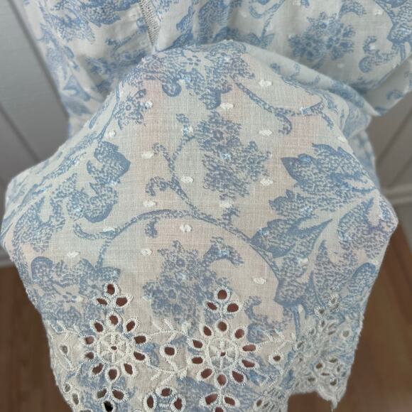 Rachel Ashwell Blue Toile Cotton Eyelet Lace Babydoll Dress Cottagecore Boho S - Picture 3 of 10